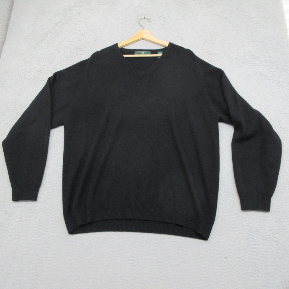 Vtg Embassy Row Cashmere Sweater MenXL Black Two Ply V Neck Quiet Luxury Classic